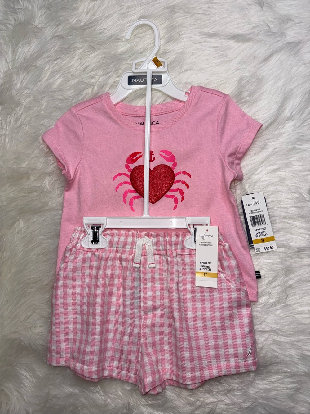 Nautica Pink Crab Heart Short Sleeve PJ Set with Gingham Shorts